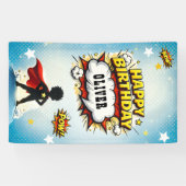 Comic Style Superhero Boy's Name Birthday Spandoek (Horizontaal)