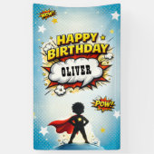 Comic Style Superhero Boy's Name Birthday Spandoek (Verticaal)