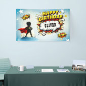 Comic Style Superhero Boy's Name Birthday Spandoek (Beurs)