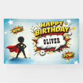 Comic Style Superhero Boy's Name Birthday Spandoek (Horizontaal)