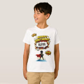 Comic Style Superhero Boy's Name Birthday T-shirt (Voorkant volledig)