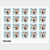 Comic Style Superhero Boy's Name Birthday Vierkante Sticker (Vel)