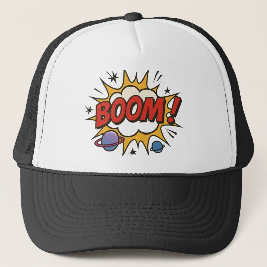 Comic Style Trucker Hat – Retro Pop Art Explosion Trucker Pet (Voorkant)