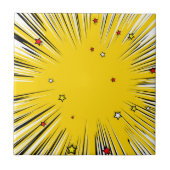 Comic Style Yellow Sunburst met rode sterren Tegeltje (Voorkant)