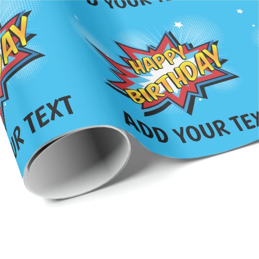 Comic Super Hero Birthday Gift Wrap Cadeaupapier (Rol Hoek)