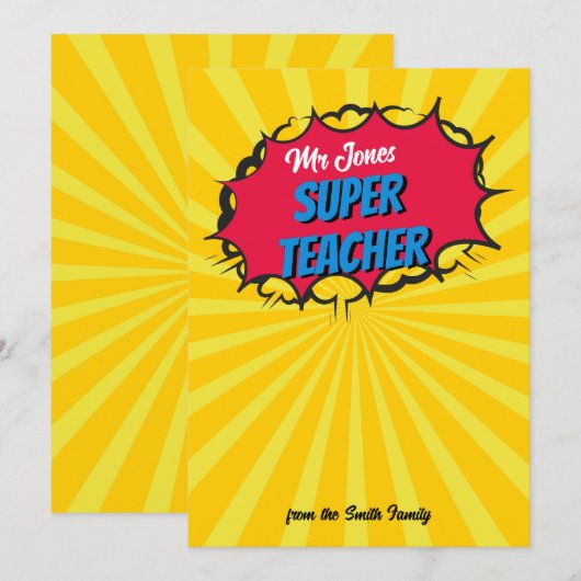 COMIC SUPER TEACHER cadeaubon kaarthouder Kaart (Voorkant / Achterkant)