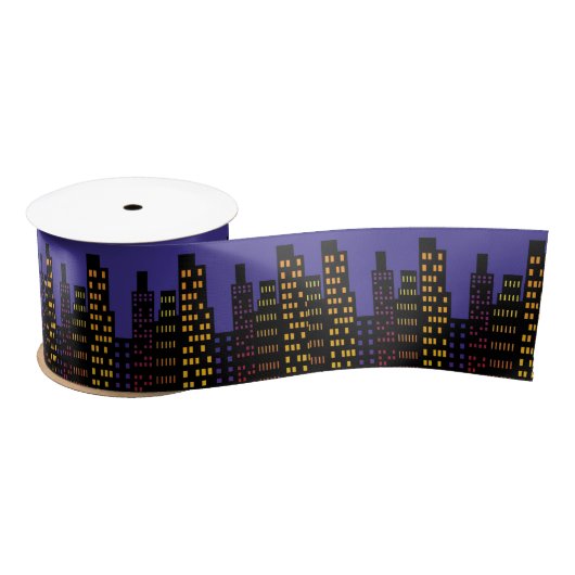 Comic Superheld Buildings City Skyline Ribbon Satijnen Lint (Spoel)