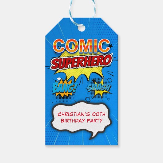 Comic Superhero 00th verjaardagsfeestje Dank je Cadeaulabel (Voorkant)