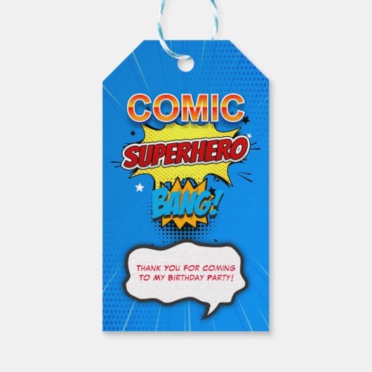 Comic Superhero 00th verjaardagsfeestje Dank je Cadeaulabel (Achterkant)