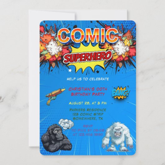 Comic Superhero Beast Blue 00th Verjaardagsfeest Kaart (Voorkant)
