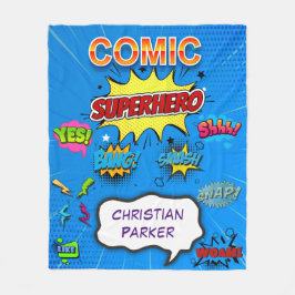 Comic Superhero Blauw Verjaardag Custom Gift Fleece Deken