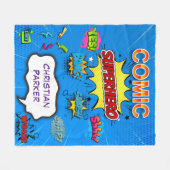 Comic Superhero Blauw Verjaardag Custom Gift Fleece Deken (Voorkant (Horizontaal))