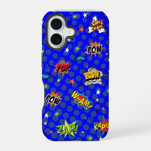Comic Superhero Blue iPhone 16 Hoesje (Achterkant)
