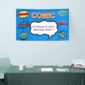Comic Superhero Blue Kids Verjaardagsfeest Spandoek (Beurs)