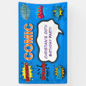 Comic Superhero Blue Kids Verjaardagsfeest Spandoek (Verticaal)