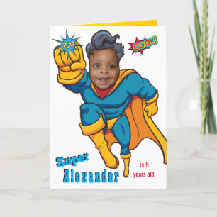 Comic Superhero Flying Photo Birthday Card Kaart