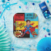 Comic Superhero-karikatuur Papieren Bordje (Feest)