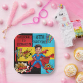 Comic Superhero-karikatuur Papieren Bordje (Feest)