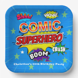 Comic Superhero Strip 00th Verjaardagsfeest Papieren Bordje