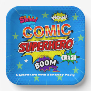 Comic Superhero Strip 00th Verjaardagsfeest Papieren Bordje