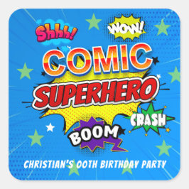 Comic Superhero Strip 00th Verjaardagsfeest Vierkante Sticker