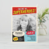  Comic Superhero Verjaardagsfeestje Uitnodiging (Staand voorkant)