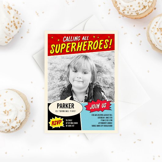  Comic Superhero Verjaardagsfeestje Uitnodiging