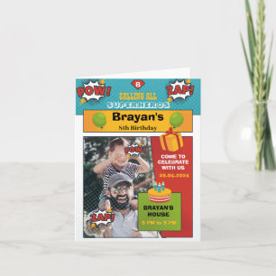 Comic Superhero verjaardagsuitnodiging met foto