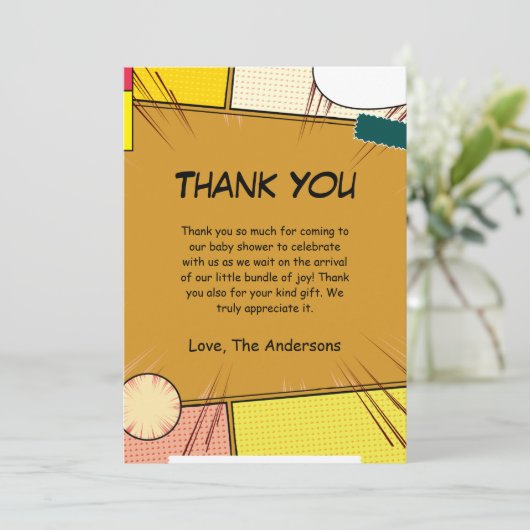 Comic Theme Baby shower Bedankkaart (Staand voorkant)