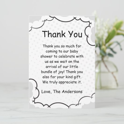 Comic Theme Baby shower Flat Dank u kaart (Staand voorkant)