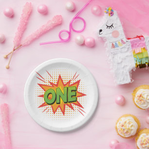 Comic Theme ONE Pasgeboren Baby 1e verjaardagsfees Papieren Bordje