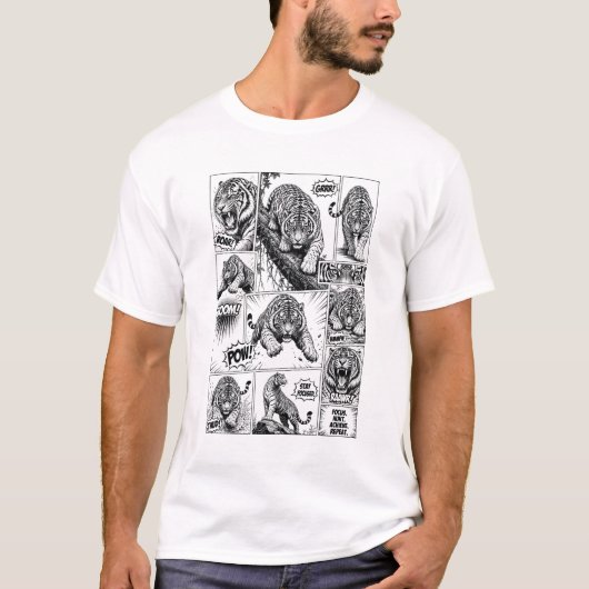 Comic Tiger Coloring Style T-Shirt | Black and Whi (Voorkant)