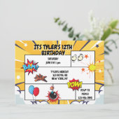 Comic verjaardagsfeestje uitnodiging (Staand voorkant)