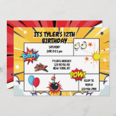 Comic verjaardagsfeestje uitnodiging (Voorkant / Achterkant)