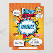 Comic verjaardagsuitnodiging kaart (Voorkant / Achterkant)