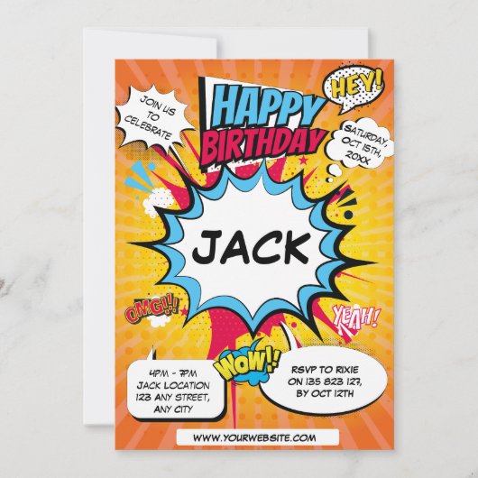 Comic verjaardagsuitnodiging kaart (Voorkant)