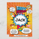 Comic verjaardagsuitnodiging kaart (Voorkant / Achterkant)