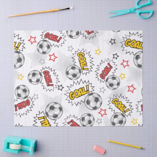 Comic Voetbal Doel Patroon – Retro Sport Tissuepapier (Craft)