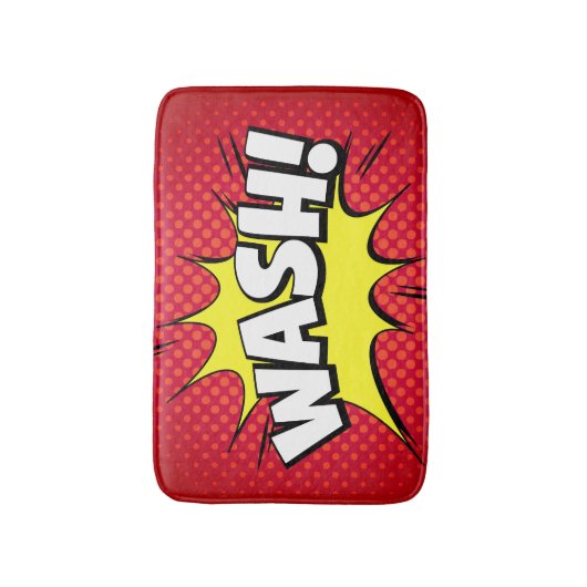 Comic "Wash!" Bath Mat - Red (Voorkant Verticaal)