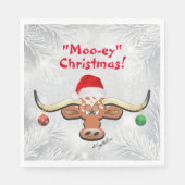 Comical Kerstmis Longhorn Steer Napkins Servet (Voorkant)