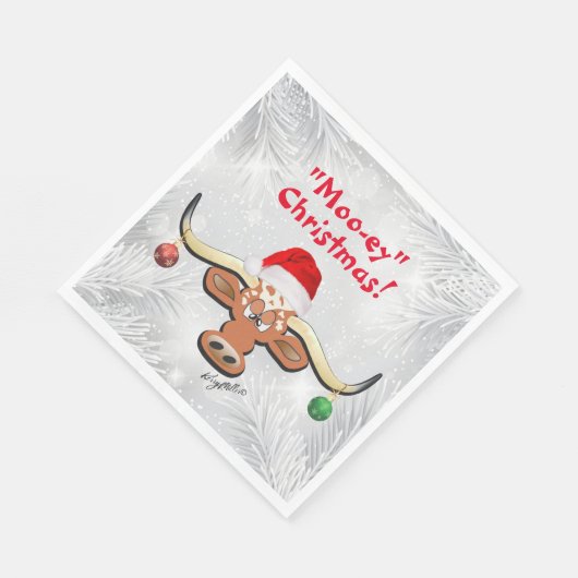 Comical Kerstmis Longhorn Steer Napkins Servet (Hoek)