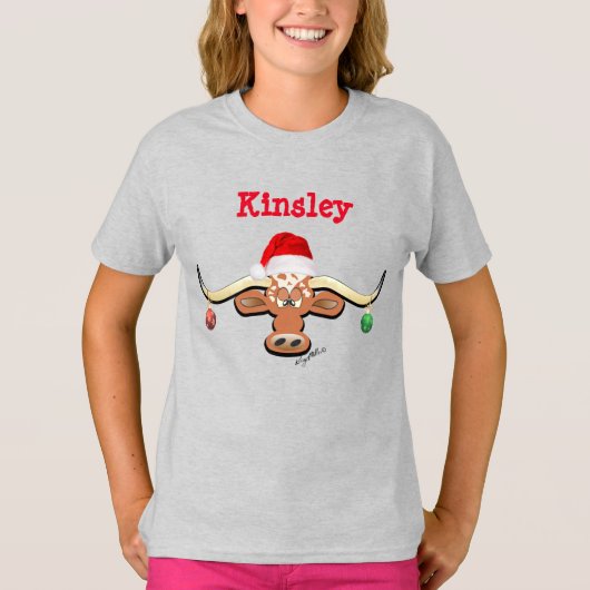 Comical Kerstmis Longhorn Steer T-shirt (Voorkant)