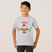 Comical Kerstmis Longhorn Steer T-shirt (Voorkant volledig)