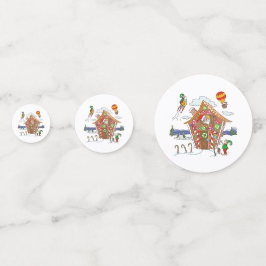 Comical Kerstmis Scene Santa Elves en Rudolph Confetti (Achterkanten)