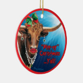 Comical Longhorn Koe kerstversiering Keramisch Ornament (Rechts)