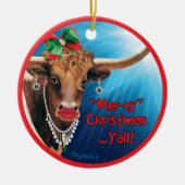 Comical Longhorn Koe kerstversiering Keramisch Ornament (Voorkant)