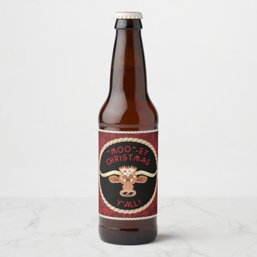 Comical Longhorn Steer Bier Etiket (Voorkant)