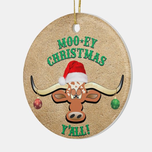 Comical Longhorn Steer Keramisch Ornament (Links)