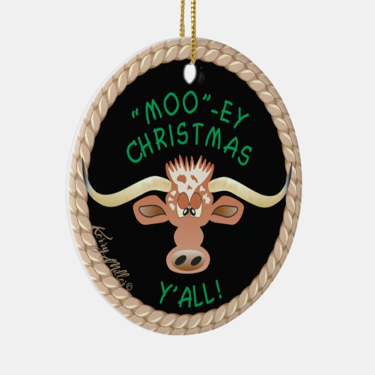 Comical Longhorn Steer Keramisch Ornament (Rechts)