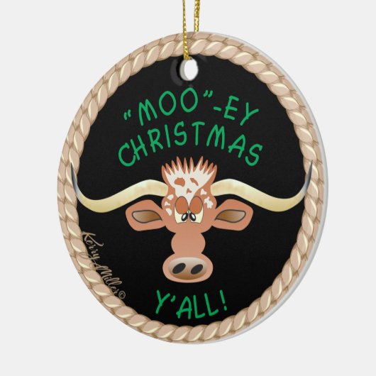 Comical Longhorn Steer Keramisch Ornament (Links)